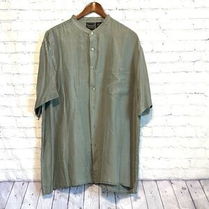 VTG 90s 100% Silk Personal Choice Button Down Shirt  Monk Collar Lightweight